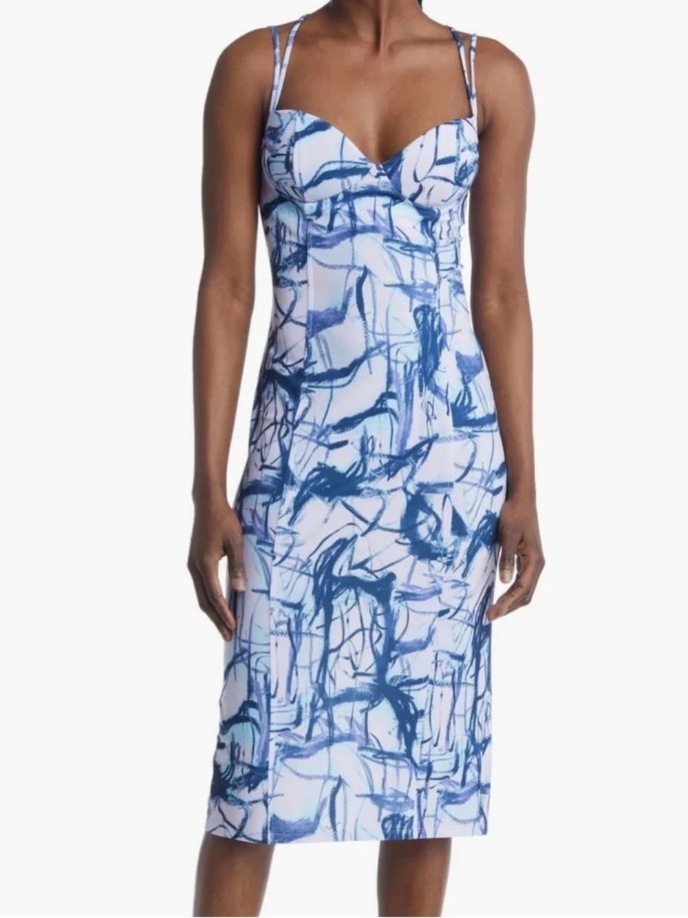 Open Edit Blue Abstract Corset midi dress